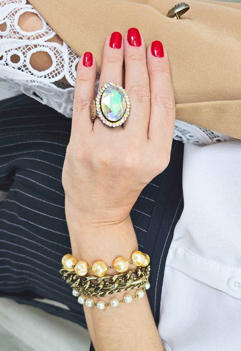 Pulseira Emporium com perolas e correntes ouro velho