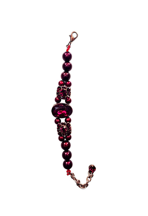 Pulseira Fátima de pedras vermelhas banhada no vintage