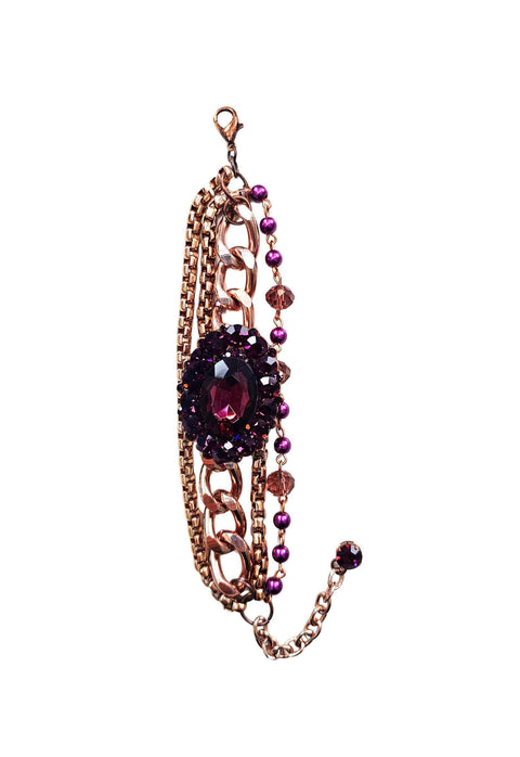 Pulseira Ametista Imperial com pingente oval e pedras ametista