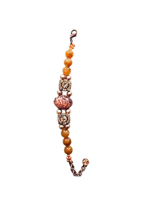 Pulseira Mariana Glamour com pedras coral e correntes vintage