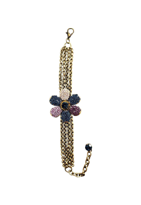 Pulseira Liz colors com pingente de flor colorida e corrente ouro velho