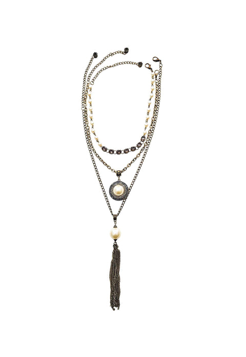 Colar Sucesso ouro velho com perolas e pedras black diamond