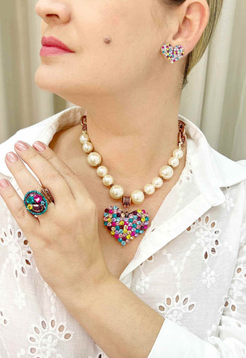 Maxi colar Maya de coloração colorido com perolas