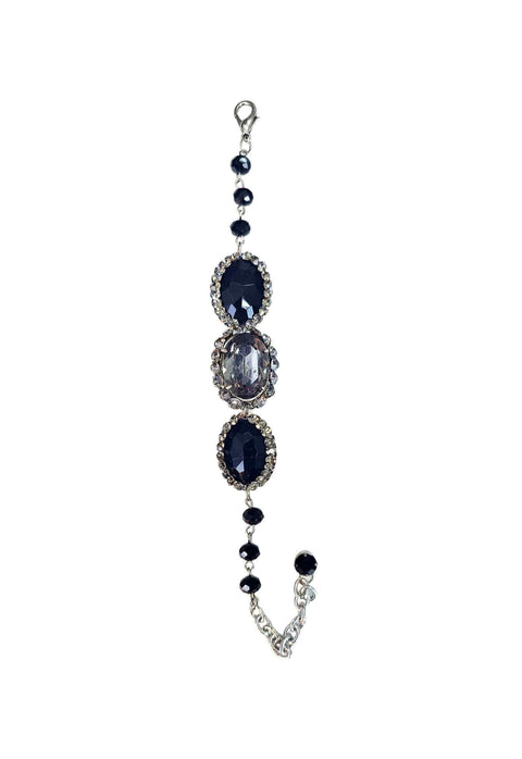 Pulseira Aconchegar black com pedras pretas banhado no prata