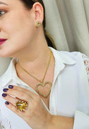 Colar Silene Gold com pingente de coração e veneziana dourada