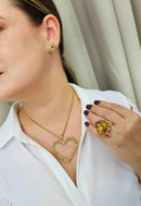 Colar Silene Gold com pingente de coração e veneziana dourada