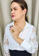 Colar Silene Gold com pingente de coração e veneziana dourada