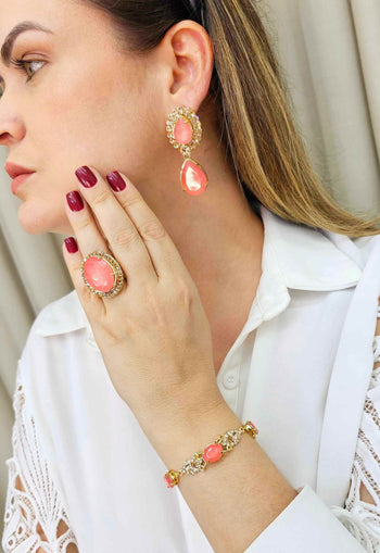 Pulseira Ariana dourada com pedras salmão