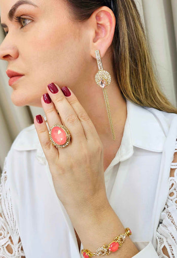 Pulseira Ariana dourada com pedras salmão
