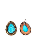 Brinco Vibra com gota azul e pedras smoked banhado no vintage