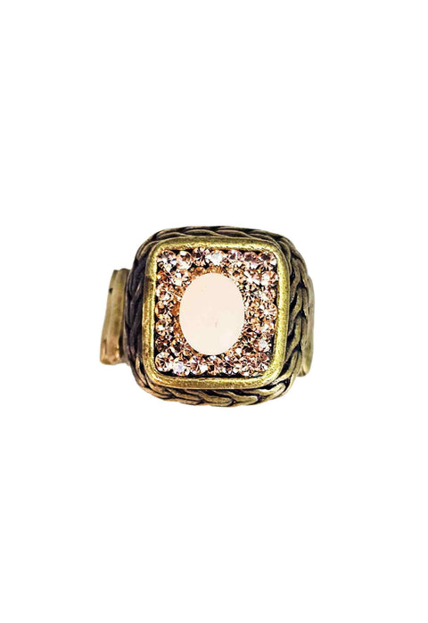 Anel Aconchegar ouro velho com pedras peach