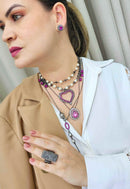 Brinco vick Patricia pink e hematite banhado no grafite