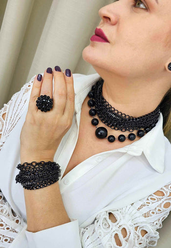 Pulseira Constantine preta com mix de correntes pretas