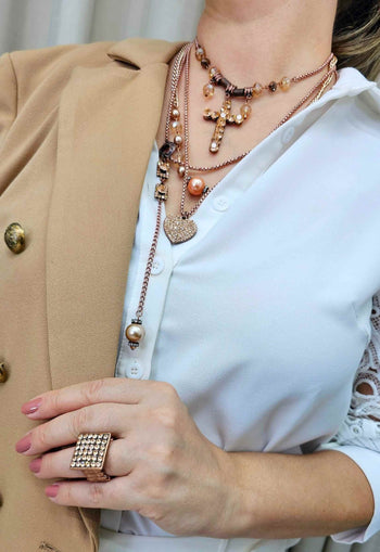 Anel Leandra quadrado com pedras light peach