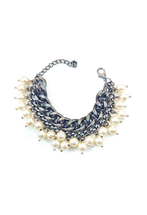 Pulseira Adina de perolas com elos grafites
