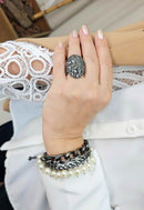 Pulseira Adina de perolas com elos grafites