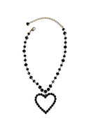 Colar Elisangela black com pingente de coração e pedras pretas