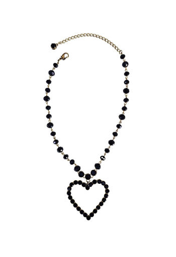Colar Elisangela black com pingente de coração e pedras pretas