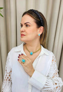 Colar Fantine turquesa com correntes venezianas douradas