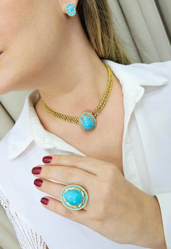 Brinco Fantine classic dourado com pedras turquesas