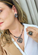 Brinco Avani de gota com pedra animal print