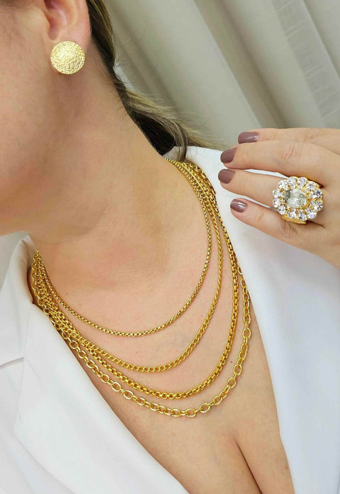 Colar Inspiração Dourado com mix de correntes