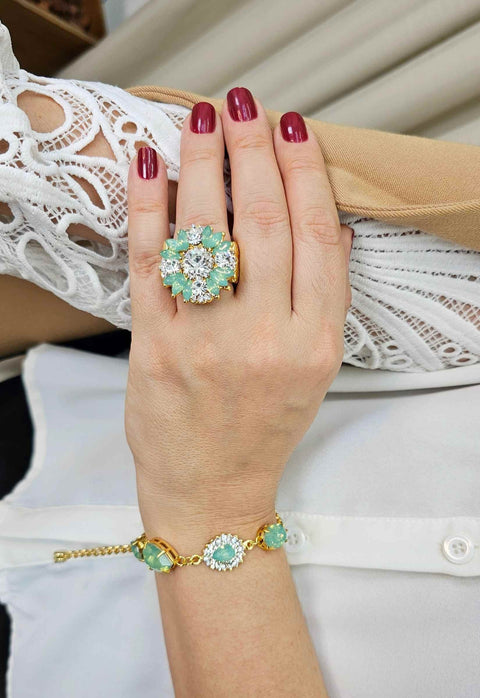 Pulseira Euforia dourada com pedras menta
