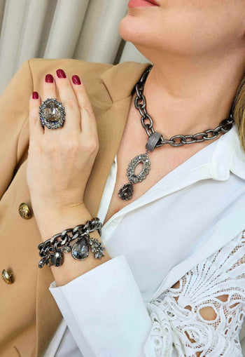 Colar Jussara onix com pingente oval black diamond