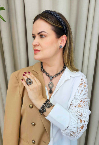 Colar Jussara onix com pingente oval black diamond