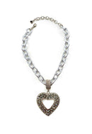 Colar Isla silver de coração prata  com pedras black diamond