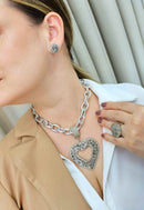 Colar Isla silver de coração prata  com pedras black diamond