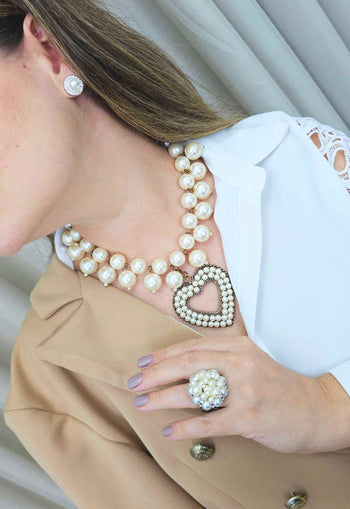 Brinco Vick Serafina cirstal com perola banhado no vintage