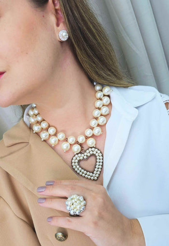 Brinco Vick Serafina cirstal com perola banhado no vintage