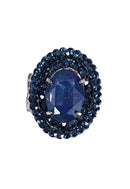 Anel Carmine Glam oval de pedras azuis banhado no onix