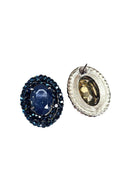 Brinco Carmine Glam oval de pedras azuis banhado no onix