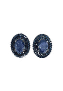 Brinco Carmine Glam oval de pedras azuis banhado no onix
