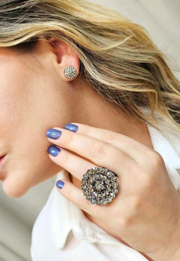 Anel Eliete redondo com pedras black diamond banhado no onix