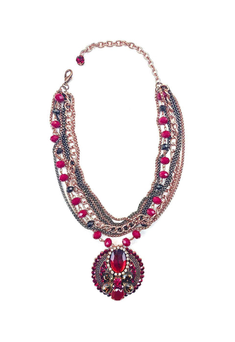 Maxi Colar Lyra com pingente vermelho e mix de correntes