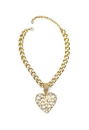 Colar Cleo Gold com pingente de coração de perolas e strass