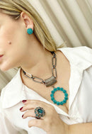 Colar Raika no banho onix com pingente azul blue zircon