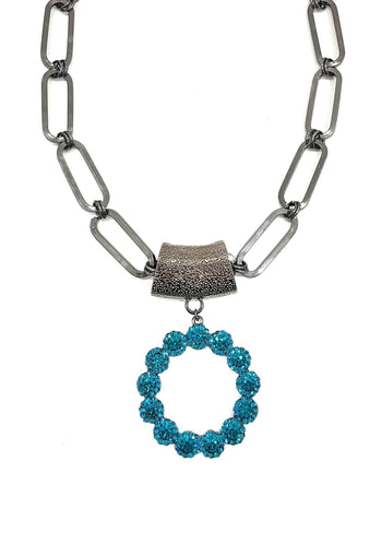 Colar Raika no banho onix com pingente azul blue zircon