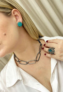 Colar Raika no banho onix com pingente azul blue zircon