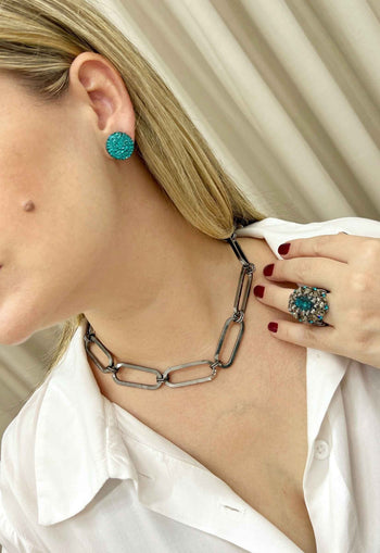 Colar Raika no banho onix com pingente azul blue zircon