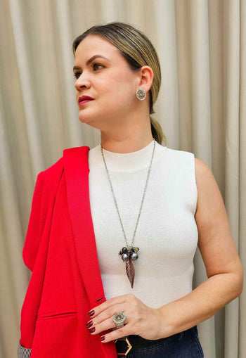 Brinco Refrescar prata com pedras black diamond