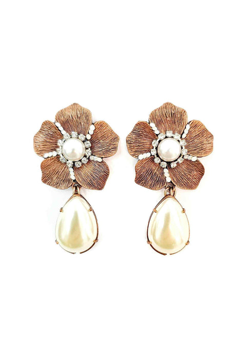 Brinco Clover flower vintage com perolas