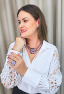 Colar Gaia com pingente de flor ametista banhado no vintage