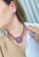 Colar Gaia com pingente de flor ametista banhado no vintage