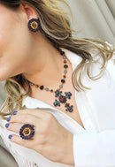 Brinco Diva vintage com pedras azuis e ametista