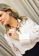 Brinco Diva vintage com pedras azuis e ametista