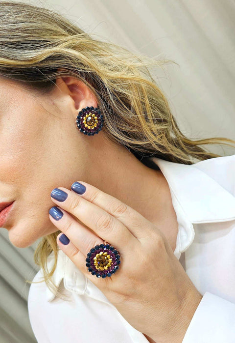 Anel Diva vintage com pedras azuis e ametista